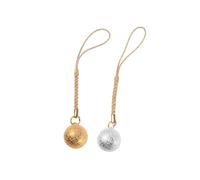PAMINGONO 2 Pcs DIY Japanese Hanging Bell Pendant Set with Wrinkled Gold and Silver Copper round Tassel Charms for Phone Case, Backpack, Craft Decoration