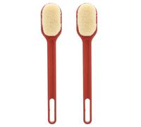 PAMINGONO 2 Pcs Long-Handled Nylon Bath Brush Set for Back Scrubbing and Massage, Red Soft Bristles Bathing and Body Scrub Brushes for Shower and Bathroom Use