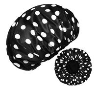 PAMINGONO 2 Pcs Shower Caps for Women Bathing Hats with Microfiber Lining, Quick Water Absorption and Waterproof Satin Material, Classic Dot Pattern, for Makeup and Cooking