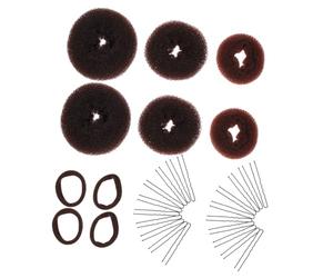 PAMINGONO 2 Sets Hair Bun Maker U-shaped Hairpins Elastic Bands Diy Styling Hair Curler for Ponytail Holder High Elastic