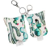 PAMINGONO 2 Sets Leather Travel Bottle Holder Empty Refillable Bottles with Detachable Classic Decorative PU Case Keychain for Toiletries Lotion Cosmetics Perfume the Go