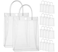 PAMINGONO 25pcs Clear Present Bags with Comfortable Handles Reusable Vertical Stand-up Tote Bags Heavy Duty Transparent Packaging for Party Favors Weddings and Bulk Gifting