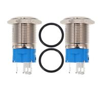 PAMINGONO 2pcs 16mm Waterproof Push Start Button Switch with Blue LED Ring Light, Aluminium Alloy Flat Head Momentary off Switch for Car and Vehicle, Compatible with 12v and 24v Systems
