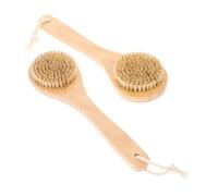 PAMINGONO 2pcs Boar Bristle Bath Brush with Medium Handle for Shower Natural Bamboo Body Scrub Brush for Dry Brushing and Exfoliating Dead Skin for Men and Women