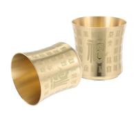 PAMINGONO 2pcs Brass Kung Fu Teacups Vintage Chinese Tea Cups for Espresso Coffee Tasting Buddhist Worship Altar Offering Cup Asian Teaware with Retro Finish