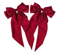 PAMINGONO 2pcs Burgundy Bow Hairpin Glitter Bow Hairpin Large Hair Pins French Barrette Bowknot for Girls Women