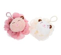 PAMINGONO 2Pcs Cartoon Animal Bath Loofahs Shower Sponge Set for Adults, Soft Exfoliating Body Wash Scrubber, Pink and Cream Colored Bathing Skin Scrubbers for Daily Shower Use