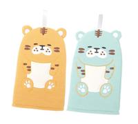 PAMINGONO 2PCS Cartoon Tiger Bath Mitts, Exfoliating Bath Scrubbers for Boys and, Blue and Yellow Cute Animal Shower Towels for Gentle Body Cleaning