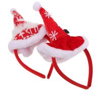 PAMINGONO 2Pcs Christmas Mini Santa Hat Headbands Plush Velvet Knit Red and White Santa Headpiece Holiday Party Hair Accessories Classroom Festive Favors
