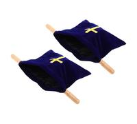 PAMINGONO 2pcs Church Offering Bags with Embroidered Cross, Blue Plush Collection Pouches with Wooden Handles, 17x10" Religious Communion Supplies for Baptism and Church Services