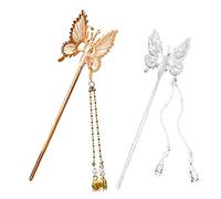 PAMINGONO 2pcs Elegant Metal Butterfly Hair Sticks for Women Stylish Bun Hair Pins for Chignons for Long Daily Wear Gold Silver Accessories