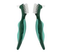 PAMINGONO 2pcs Extra Firm Double-Sided Denture Brush for False Teeth Cleaning Hard Bristle Plaque Remover with Soft Tips for Gentle Stain Removal Compact Travel False Teeth Cleaner