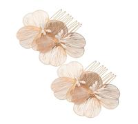 PAMINGONO 2Pcs Gold Floral Wedding Hair Combs with Pearls, Decorative Petal Shape Side Hair Clips for Brides, Bridesmaids, and Formal Occasions