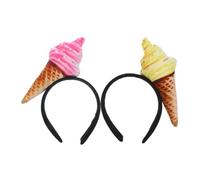 PAMINGONO 2pcs Ice Cream Cone Headbands for Cute Decorative Hair Bands Soft Elastic Beauty Accessories for Makeup Face Washing and Everyday Wear in Yellow and Pink