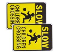 PAMINGONO 2pcs Iron Slow Crossing Signs for Safety Warning Slow Down Traffic Signs for Streets Schools Parks Neighborhoods Prevent Accidents Enhance Awareness