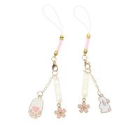 PAMINGONO 2pcs Kawaii Sakura Bunny & Cat Paw Phone Chain Keychain Pendant Lightweight Hanging Decor for Smartphone Bag Bracelet Accessory Gift for Women Girls