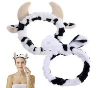 PAMINGONO 2pcs Lovely Cow Pattern Headbands for Washing Face and Spa, Soft Cloth Material, Skin-friendly and Supple Design, for Applying Facial Mask or Shower Use