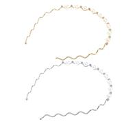 PAMINGONO 2pcs Pearl Crystal Headband for Women Silver Sequin Hair Band Bridal Pearl Hairband Elegant Women's Hair Band Wedding Headwear