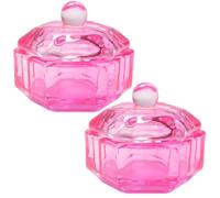 PAMINGONO 2Pcs Pink Hexagonal Glass Dappen Dish with Lid for Acrylic Liquid and Powder, Nail Monomer Bowl Holder for Manicure and Nail Art Tools