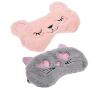 PAMINGONO 2pcs Plush Cartoon Animal Eye Masks for Sleeping, Soft Shading Blindfolds with Shy Bear and Heart Gray Cat Design, Comfortable Sleep Eye Protective Patches for Travel and Rest