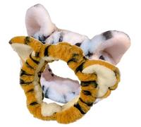 PAMINGONO 2pcs Plush Tiger Ears Headband Wide Elastic Hairband for Face Wash Makeup Soft Hair Accessories for Women Cosplay Party White Yellow