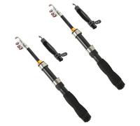 PAMINGONO 2pcs Portable Short Fishing Rod Set Mini Telescopic Sea Pole 1.0m Black with Baitcast Reel for Travel Freshwater and Saltwater Fishing Gear