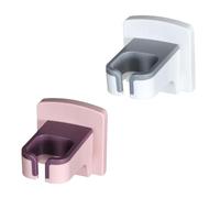 PAMINGONO 2Pcs Wall-Mounted Hair Dryer Storage Rack with Hooks, Punch-Free Hair Tool Organizer Holder for Bathroom, White and Pink Blow Dryer Support for Easy Access