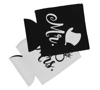 PAMINGONO 2Pcs Wedding Day Insulated Neoprene Can Sleeves for Beer and Soda, Reusable Cold Drink Holders, White Mrs and Black Mr Cup Covers for Wedding Party