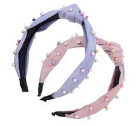 PAMINGONO 2pcs Wide Hair Hoop Headbands for Girls with Knotted Twisted Design and Faux Pearls, Cloth Material, Comfortable No Skin Hurt, for Daily Wearing and Banquet