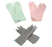 PAMINGONO 3 Pairs Rubber Dishwashing Gloves with Hanging Hooks, Anti-slip Reusable Kitchen Cleaning Gloves for Dishwashing, Gardening, Laundry - Mint Green, Dark Grey, Pink, Size L