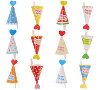 PAMINGONO 36pcs Mini Paper Cupcake Toppers Birthday Party Cone Hats for Shower Cake Decorations DIY Dessert Picks with Polka Dot Orange Red Green and Blue Star Patterns