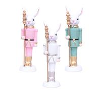 PAMINGONO 3pcs Easter Bunny Figurines with Cane Resin Cute Pastel Rabbit Decorations for Tabletop Indoor Home Spring Festival Ornament