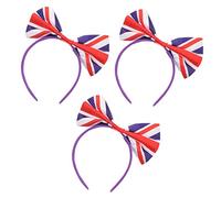 PAMINGONO 3Pcs Large Bow Headbands with Union Jack Flag Pattern Elastic Comfortable Hairbands for Uk Fans Party Accessories