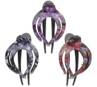 PAMINGONO 3pcs Large Duckbill Hair Claw Clips Set Heart-shaped Three Teeth Rock Texture in Grey Blue Red Purple for Women’s Back Hair Suitable for Long Thick Or