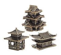 PAMINGONO 3pcs Miniature Pagoda Statue Set in Brass with Compact Design, Japanese Style Lantern Garden Ornament for Micro Landscape and Bookshelf, Versatile Decor for Zen Garden and Aquarium