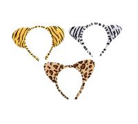 PAMINGONO 3Pcs Plush Animal Ear Headbands for Cute Party Hair Hoops Featuring Leopard Zebra and Tiger Designs for Festivals and Cosplay Events
