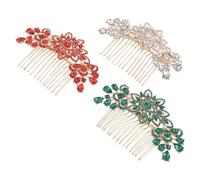 PAMINGONO 3pcs Wedding Hair Comb with Rhinestone Floral Leaf Design Seven-tooth Secure Grip Hair Accessories for Women Bridesmaids Elegant Red Green White Decorative Headpiece for Bridal