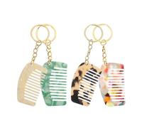 PAMINGONO 4 Pcs Mini Wide Tooth Comb Keychains Set Acetate Material Small Travel Hair Combs for Women with Creative Keyring Assorted Colors 5.3Cm X 3.1Cm