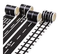 PAMINGONO 4 Rolls Road Washi Tape for DIY Traffic Knowledge Learning, Removable Creative Railway Road Stickers for Train Model and Playing
