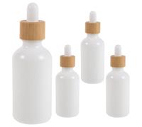 PAMINGONO 4pcs 50ml Glass Dropper Bottles with Bamboo and White Ceramic Caps, Refillable Mini Essential Oil Vials for Aromatherapy and Travel Serum Dispensing