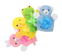 PAMINGONO 4Pcs Bath Gloves Soft Bathing Mitts with Cute Cartoon Animal Design for Shower Use Yellow Duck Pink Rabbit Green Bear