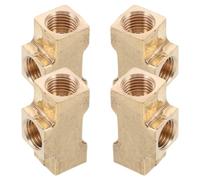 PAMINGONO 4pcs Brass Tee Pipe Fittings with Female Thread, Reliable Brass Pneumatic Air Line Connectors for Solenoid Valves and Air Compressors, Block Shape, Prevents Thread Slipping