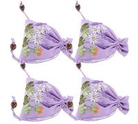 PAMINGONO 4pcs Embroidered Lavender Drawstring Sachet Bags, Small 11x14cm Linen Pouches with Cross Stitch Ornament, Handmade Decorative Bags for Wedding Favors and Jewelry Storage
