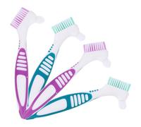 PAMINGONO 4pcs Ergonomic Handle Denture Cleaning Brush with Gentle Bristles for Safe Oral Care Double-Sided Scrubber for Fish Tank and Turtle Shell Cleaning Oral Hygiene Tool