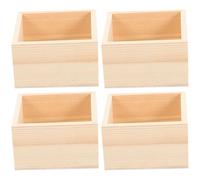 PAMINGONO 4Pcs Lidless Small Wooden Storage Boxes 10X10X6Cm Rustic Desktop Organizer for Office Supplies, Jewelry, and DIY Craft Storage
