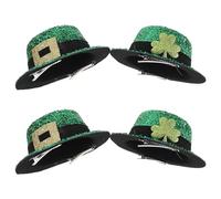 PAMINGONO 4pcs St Patrick's Day Mini Leprechaun Hats Hairpins with Shamrock Green Top Hats and Gold Buckle Clips, Irish Festival Hair Accessories for Women Party Celebration