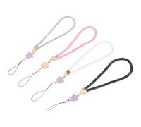 PAMINGONO 4Pcs Star Pendant Wrist Lanyard Set for Phone and Keys, PU Leather Braided Mobile Strap with Crystal Star Charm, Anti-Lost Hanging Rope for Camera and Purse, Suitable Random Color