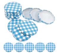 PAMINGONO 50PCS Regular Mouth Mason Jar Lids Blue Plaid Checkered Replacement Canning Jar Lids 7.3cm Outer Diameter Compatible 6.5cm for Jam and Food Preservation