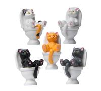 PAMINGONO 5pcs Cartoon Cat Sitting Toilet Miniature Ornament for Desktop Garden Bonsai Decoration Cute Cat Statue for Home Office Micro Landscape Creative Lover
