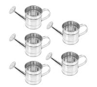 PAMINGONO 5Pcs Mini Iron Watering Cans Set, Small Galvanized Metal Buckets for Miniature Garden Decor, Miniature Watering Pots for Dollhouse and Indoor Plant Scenes